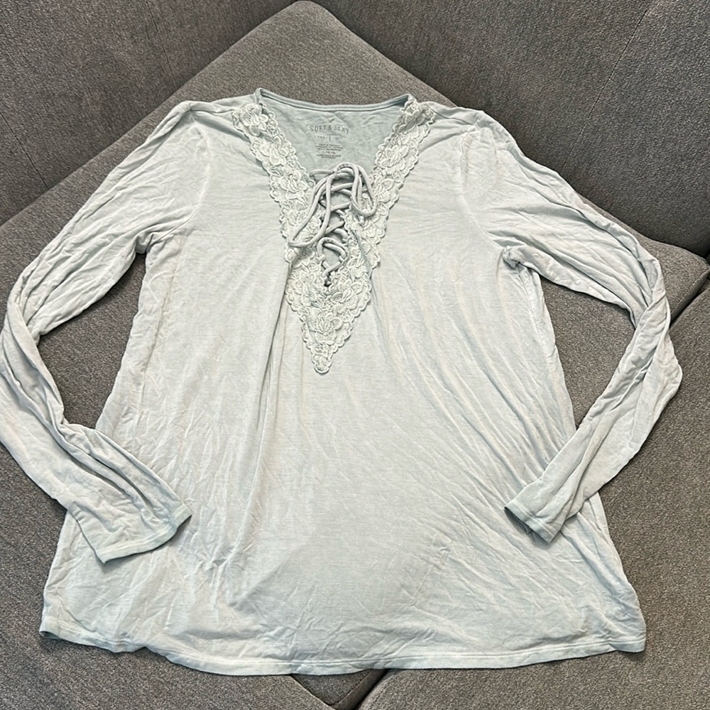 American Eagle Outfitters Large Lace Up Front Mint Color Long Sleeve Top